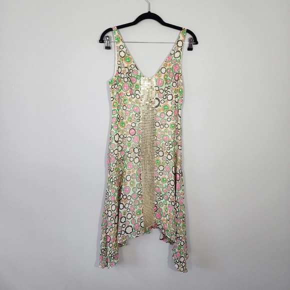 BCBGMaxAzria 100% Silk Floral Sequins Boho Dress Size 2 - Picture 2 of 10